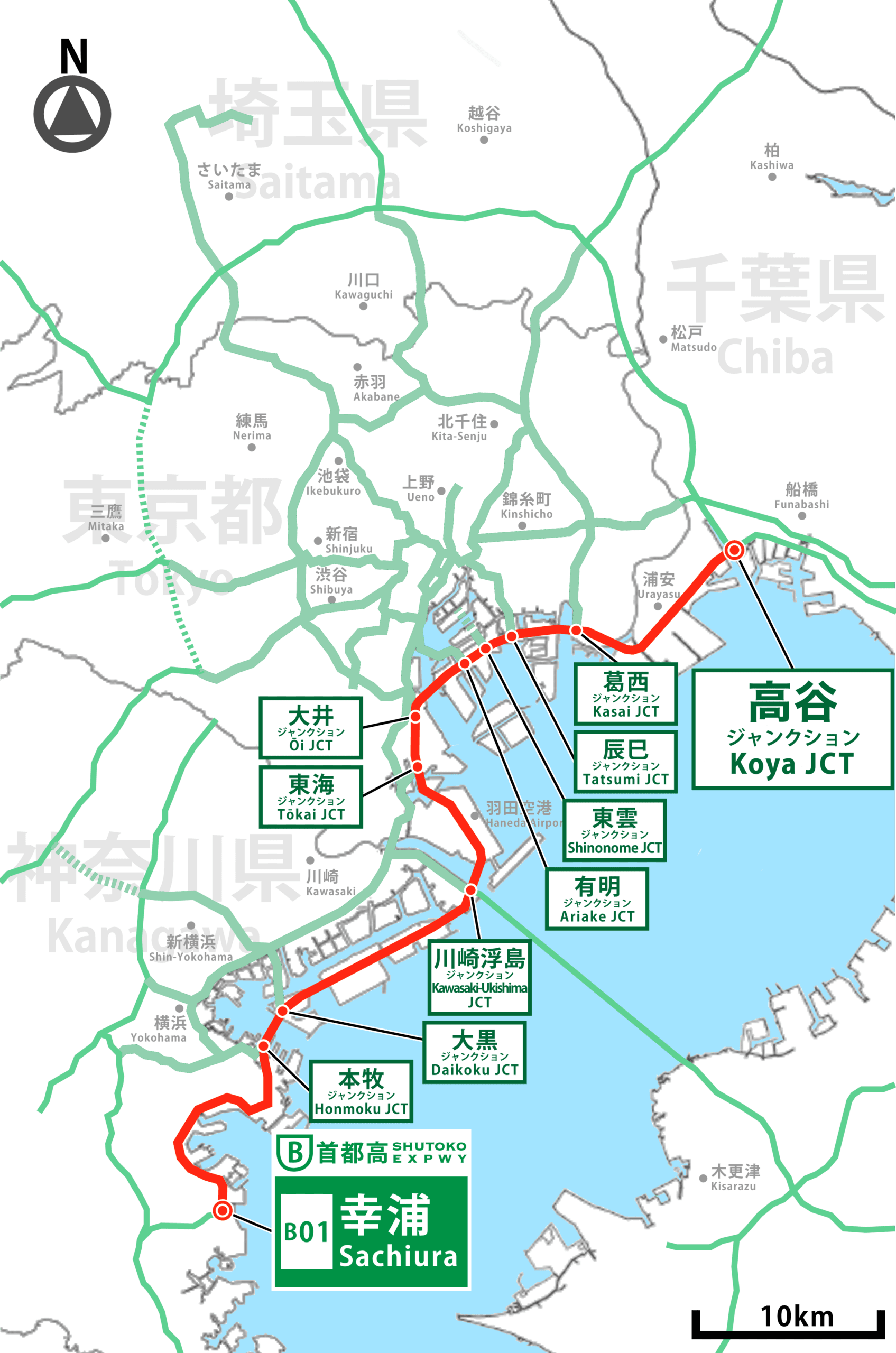 Mapa tokijských dálnic - Wangan Route